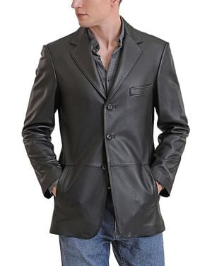 BGSD Men Leroy Three Button Lambskin Leather Blazer - Gray