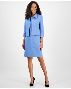 Le Suit Cropped Open-front Jacket & Empire-seamed Sheath Dress Set - Blue