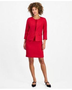 Le Suit Jacquard Sheath Cardigan Dress 2 Piece Suit - Red