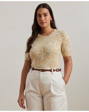 売れ筋商品|||ラルフローレン ニット&セーター アウター レディース Plus Size Floral Cotton-Blend Short-Sleeve Sweater Cream Multi Women's Lauren Ralph Lauren Plus Size Floral Cotton-Blend