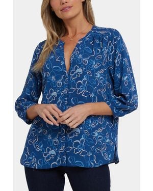 NYDJ Pintuck Split Neck Top - Blue