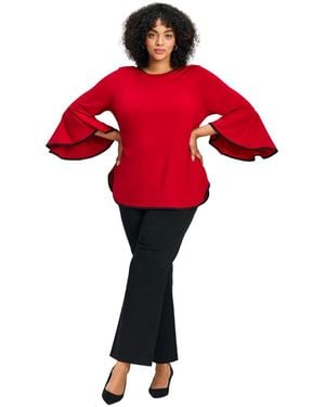 Avenue Plus Size Ivana Contrast Bell Sleeve Top - Red