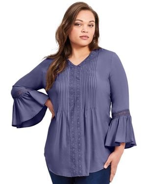 Avenue Plus Size Lace Trim Tunic - Blue