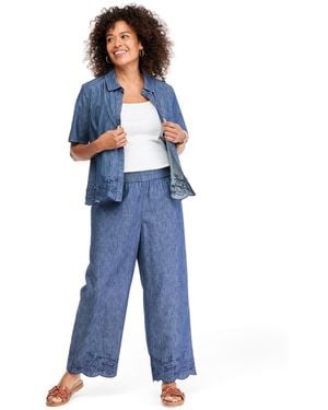 Style & Co. Chambray Embroidery Wide-leg Ankle Pants - Blue