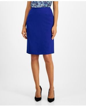 Kasper Stretch-crepe Knee-length Pencil Skirt - Blue