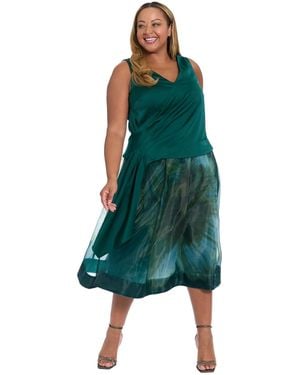 Muse Plus Size Pleated Organza Midi Skirt - Green