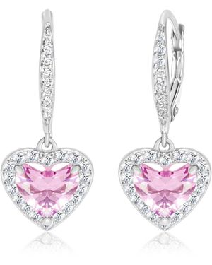 Chanteur /girl/heart Pink Crystal White Gold Palladium Plating Leverback Earring