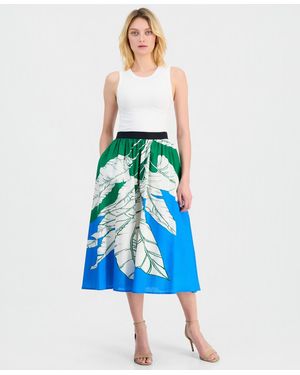 Tahari Full Pull-on Elastic Midi Skirt - Blue