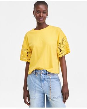 On 34th Crochet-sleeve Jersey T-shirt - Yellow
