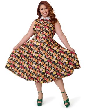 Unique Vintage Plus Size Sleeveless Dress - Brown