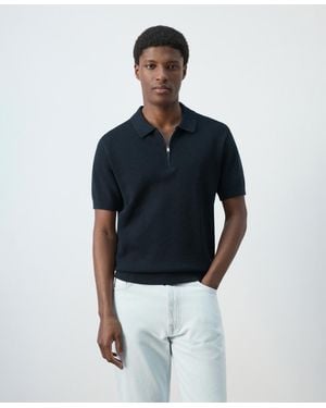Mango Zipper Knitted Polo Shirt - Blue