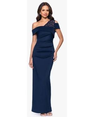 b&a by betsy & adam ruched lace sheath dress B&A by Betsy & Adam Plus Size Sequined-Lace Ruched Gown - Sage