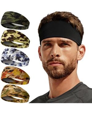 Peneyon 5 Pack Moisture Wicking Sports Headbands Lightweight Non Slip Workout Gear - Black