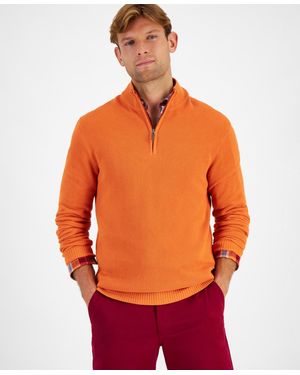 Club Room Quarter-zip Textured Cotton Sweater - Orange