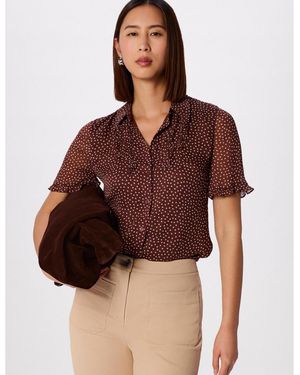 Whistles Polka Dot Sheer Sleeve Shirt - Brown