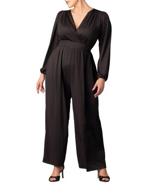 Kiyonna Plus Size Brigitte Long Sleeve Wide Leg Jumpsuit - Black