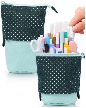 Gnuadz Standing Pencil Case Cute Stand Up Pouch Telescopic Pen Holder School Office Supplies - Blue