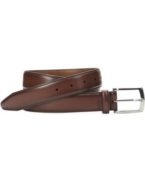 Johnston & Murphy Feather Edge Leather Brushed Nickel Belt - Brown