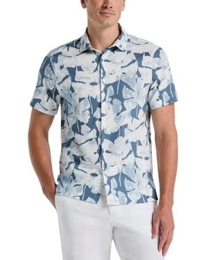 Perry Ellis Short Sleeve Leaf Print Button-front Shirt - Blue
