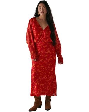 Warehouse Petite Shadow Stripe Neck Midi Dress - Red