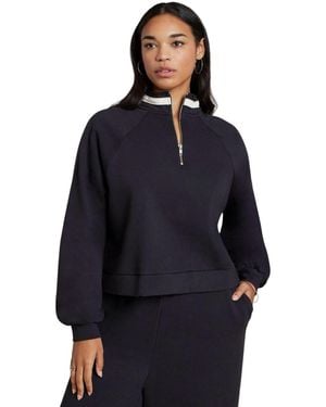 Eloquii Stripe Detail Quarter Zip Sweatshirt - Blue
