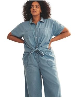 Avenue Plus Size Dolman Short Sleeve Shirt - Blue