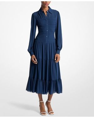 Michael Kors Michael Smocked Button-down Shirt Dress - Blue