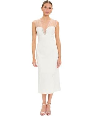 Ivy & Blu Ivy + Blu V-neck Sheer-sequin-lace Front-slit Midi Dress - White