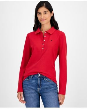 Nautica Jeans Long Sleeve Polo Shirt - Red