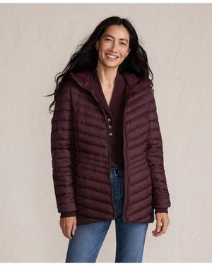 Lands' End Wanderweight Packable Down Hooded Long Jacket - Red