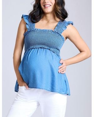Motherhood Maternity Maternity Ruffle Sleeve Detail Top - Blue