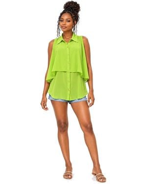 La Moda Clothing Layered Collared Button-front Top - Green