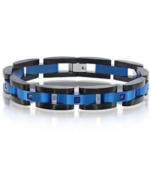 Metallo Stainless Steel Ip Blue & Black Link Cz Bracelet