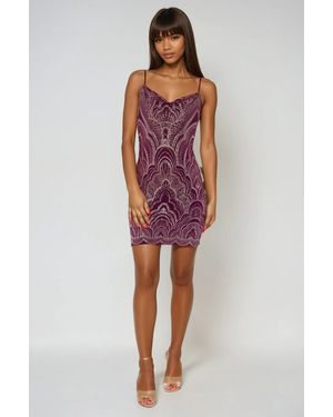 Bebe Spaghetti Strap Glitter Slinky Dress - Red