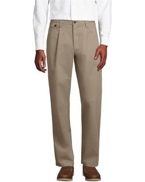 Lands' End Relaxed Fit Pleated Knockabout Chino Pants - Natural