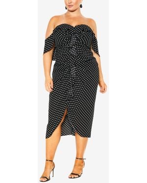 City Chic Gina Spot Dress - Black