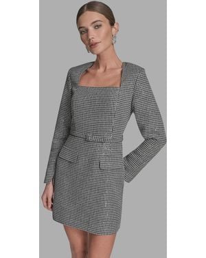 BCBGMAXAZRIA Sequin Square Neck Sheath Dress - Gray