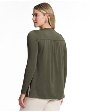 Lands' End Long Sleeve Lightweight Jersey Pintuck Button Tunic Blouse - Green