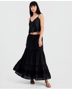 And Now This Cotton Tiered Tie-waist Maxi Skirt - Black