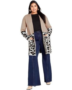 Avenue Plus Size Ula Splice Coatigan Sweaters - Blue