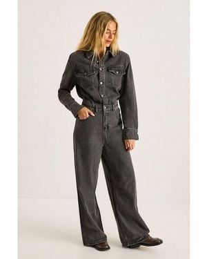 Nasty Gal Denim Shoulder Pad Boilersuit - Black