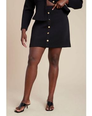 Eloquii Plus Size Mini Skirt With Buttons - Black
