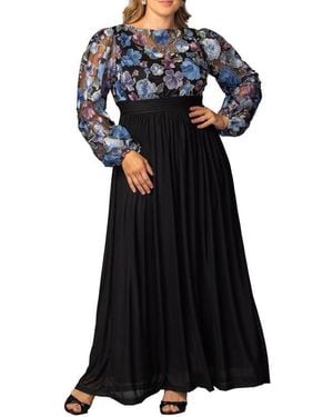 Kiyonna Plus Size Eternal Embroidered Bodice Evening Gown - Black