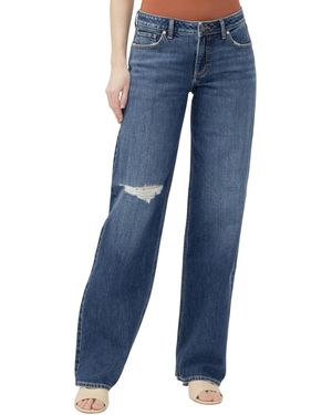 Silver Jeans Co. Loose & Low Wide-leg Low-rise Ripped Knee Jeans - Blue
