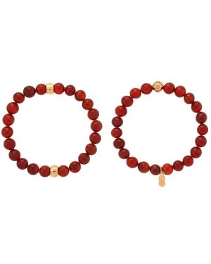 charged Stone Beaded Motif 2 Pieces Bracelet Set - Red