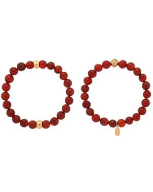 charged Stone Beaded Motif 2 Pieces Bracelet Set - Red