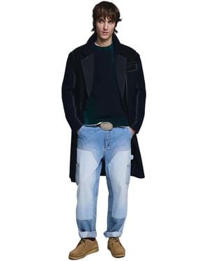 Desigual Long Striped Wool Coat - Blue