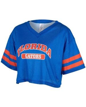 ZooZatZ Florida Gators Mesh Cropped V-neck T-shirt - Blue