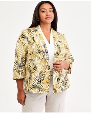 Kasper Plus Size Notch-collar Cuff-sleeve Open-front Blazer - Natural