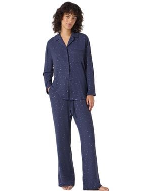 Hush Ribbed Modal Star Printed Pajamas - Blue